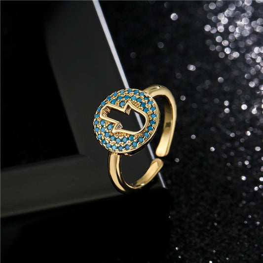 Minimalist Geometric Open Adjustable Brass Ring with Micro-Inlay for Women