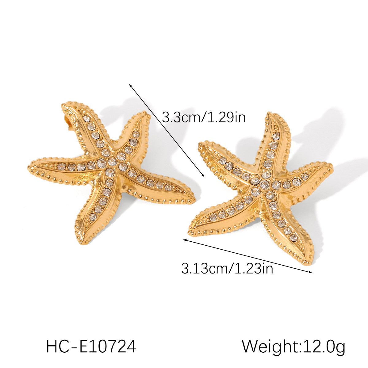 Orecchini a stella minimalisti in acciaio inossidabile con intarsio di strass placcati in oro 18 carati da donna