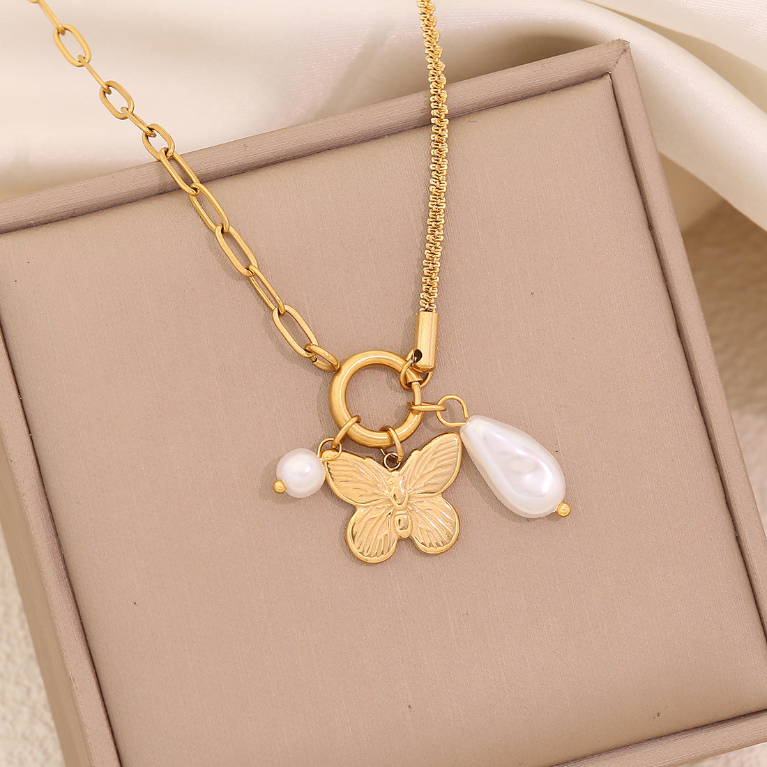 Elegant Stainless Steel Plated Heart Starfish Butterfly Detachable DIY Charm Bar Necklace for Women