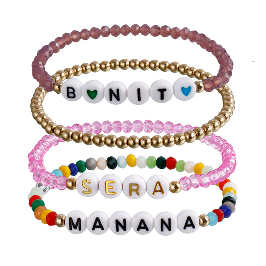 INS Style Geometric Beaded Bracelet with Plated Finish for Women, Round Bead Music Festival Fan Gift