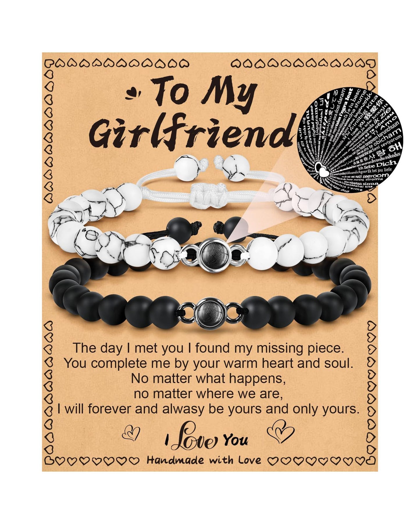 Minimalist Unisex Handmade Braided Projection Stone Bracelet Set with Matte Black Agate and White Turquoise Beads