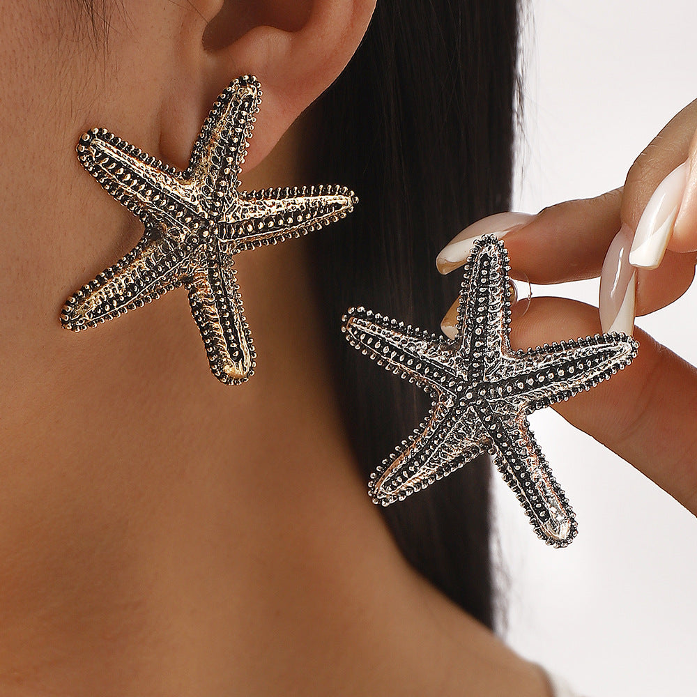 Collana Minimalista da Donna con Ciondolo a Stella Marina in Lega Finitura Placcata, Catena a Cordino Intrecciato