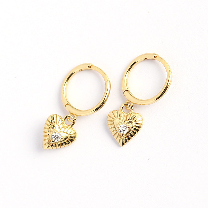 Minimalist Heart-Shaped S925 Sterling Silver Stud Earrings with Rhinestone Inlay for Women