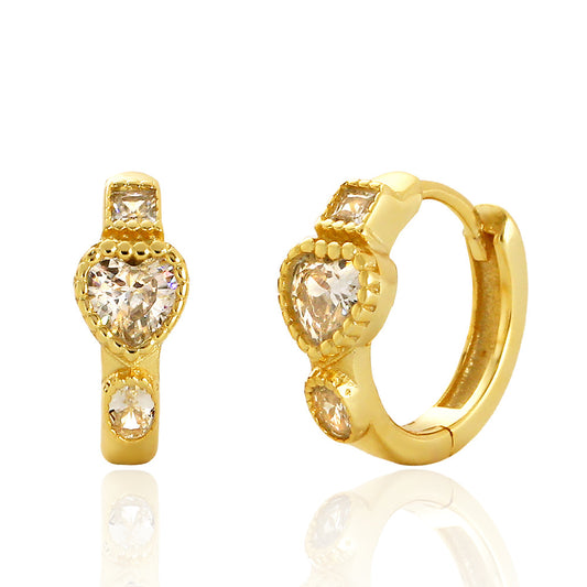 Pendientes de Tachuela de Plata de Ley 925 con Diseño de Corazón Geométrico Minimalista y Incrustaciones de Pedrería para Mujer