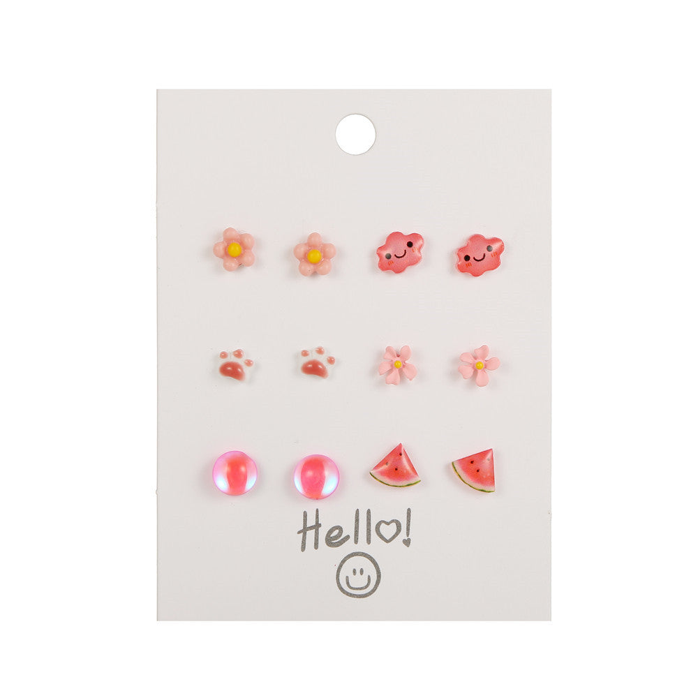 Sweet Geometric Ceramic Drip Oil Earrings with Pearl Accents and 925 Sterling Silver Posts