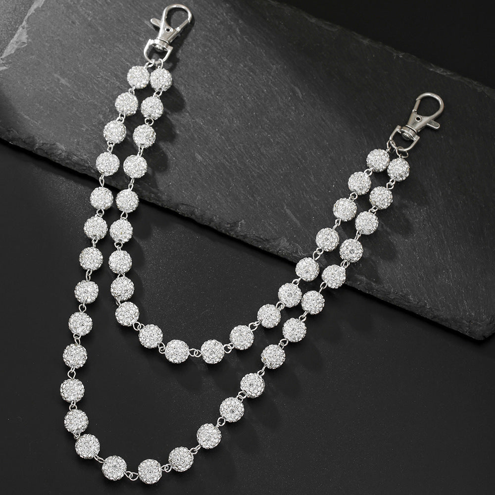 Punk Hip-hop Cross Pearl Rhinestone Polished Zinc Alloy Waist Chain for Men and Women