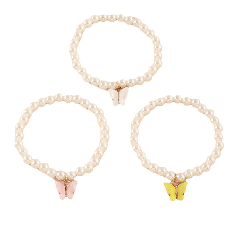 Braccialetto con perle e ciondolo a forma di farfalla in stile cartone animato per bambine con design geometrico, gioielli fatti a mano per bambini