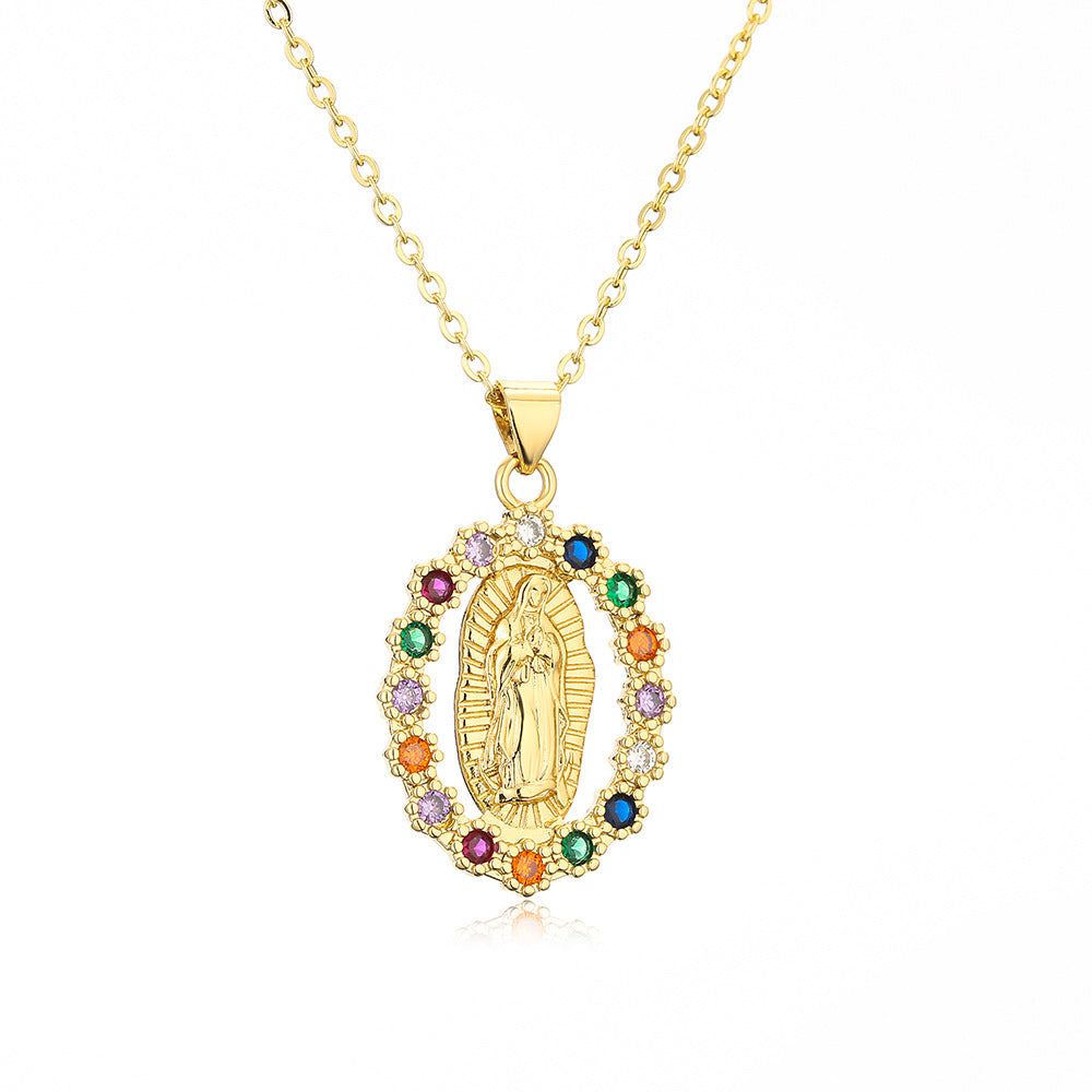 Geometric Maria Pendant Necklace in Copper with Real Gold Plating and Zirconia Accents