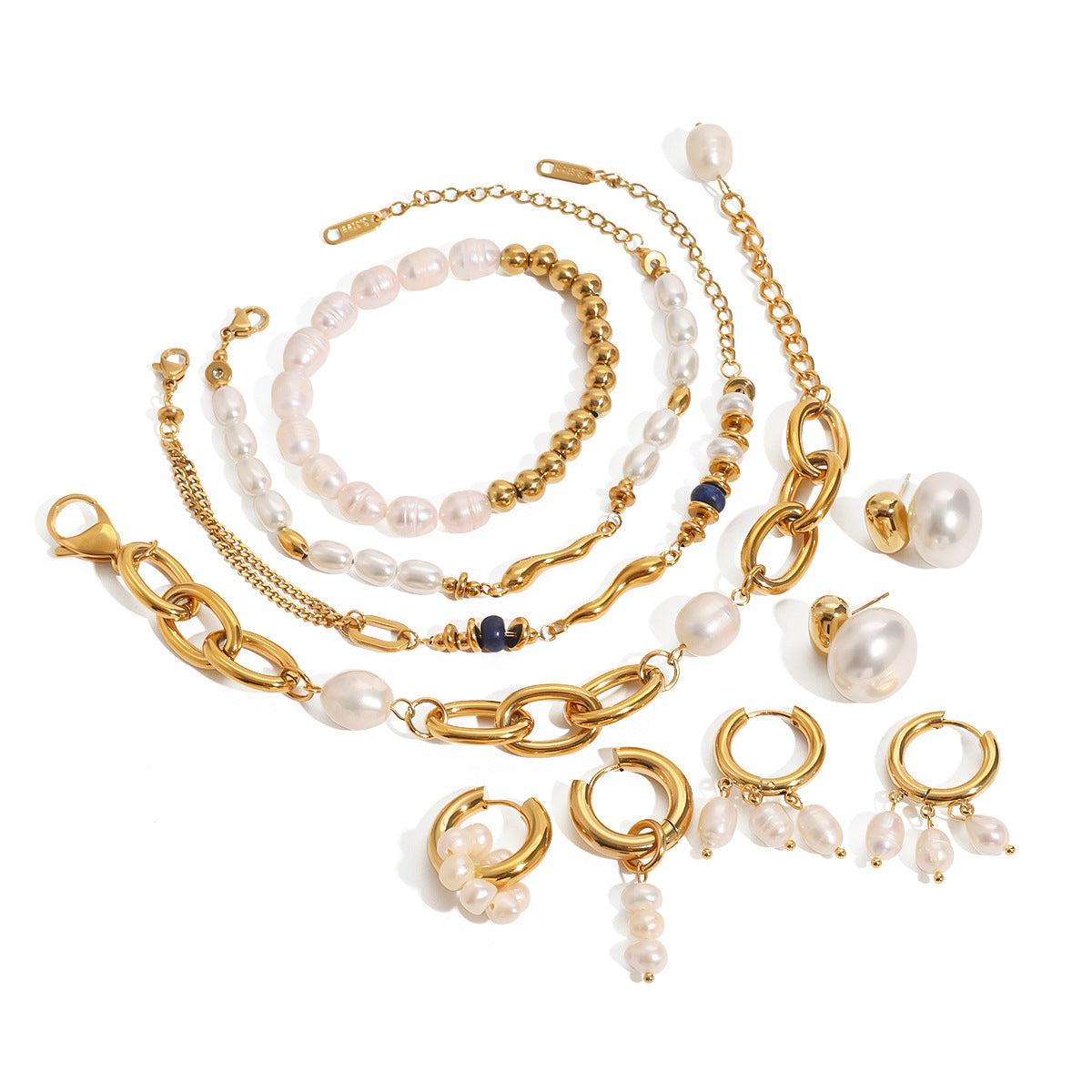 Pendientes geométricos de acero inoxidable chapados con detalles de perlas para mujer, joyería minimalista y a la moda