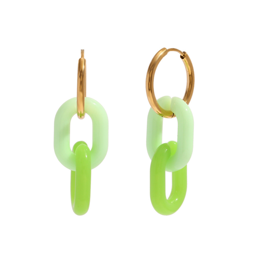 Pendientes de acero inoxidable geométricos de moda con baño de oro de 18 quilates y diseño de aro acrílico brillante para mujer