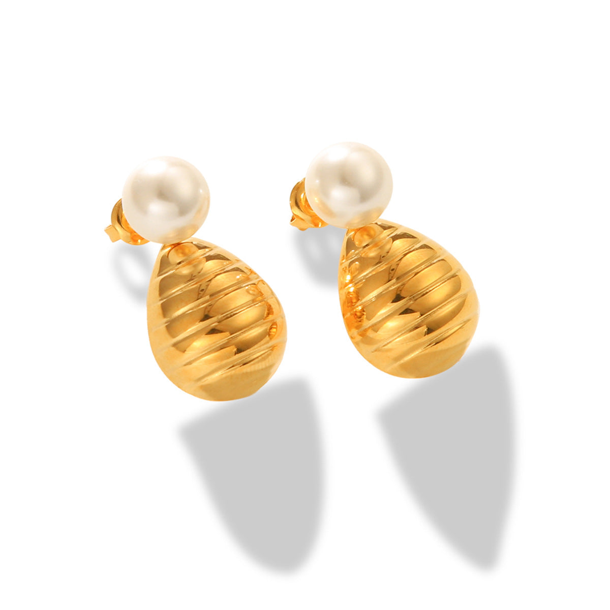 Pendientes de Perlas Geométricos de Gota de Agua de Acero Inoxidable con Baño de Oro de 18K Estilo Ins para Mujer