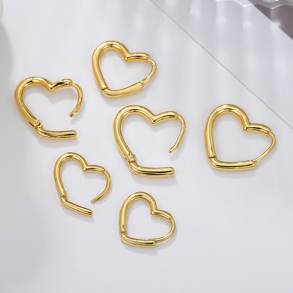 Minimalist Heart-Shaped Copper Earrings with Gold Plating for Women Elegant Lightweight Hoop-Style Ear Clips