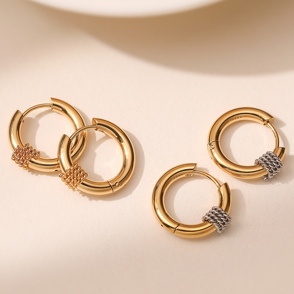 Minimalist 18K Gold Plated Geometric Stainless Steel Hoop Earrings for Women