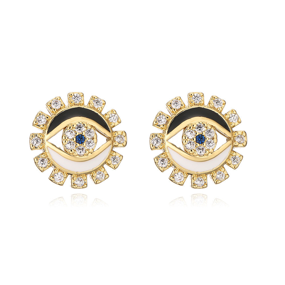 Minimalist Geometric Demon Eye Stud Earrings for Women in Copper with Enamel Finish