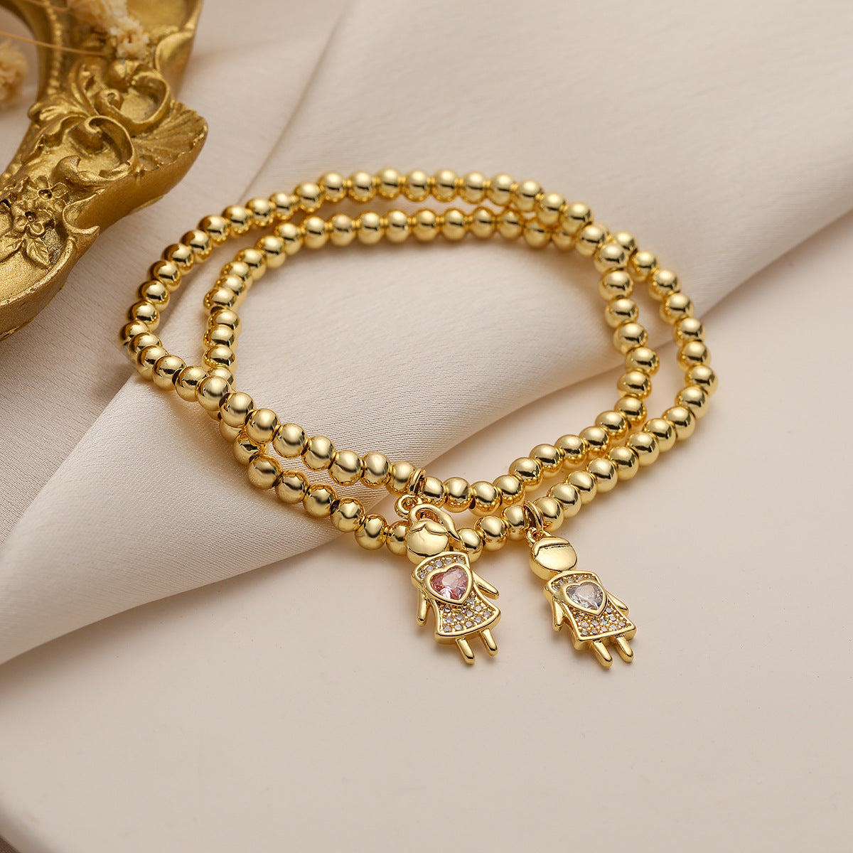 Minimalist Geometric Copper Plated Gold Zirconia Bracelet for Couples with Micro-Pave Setting
