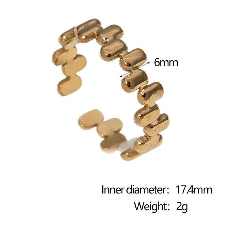 Minimalist Geometric Stainless Steel Adjustable Open Ring with 18K Gold Plating for Women