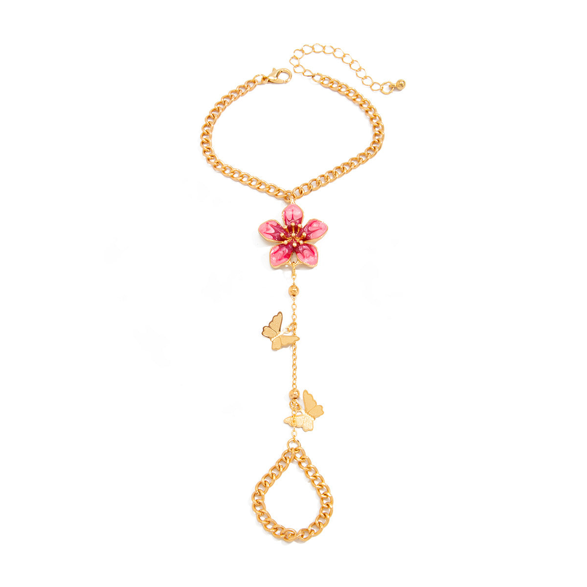 Sweet Minimalist Drip Oil Plated Zinc Alloy Floral Butterfly Bracelet for Women