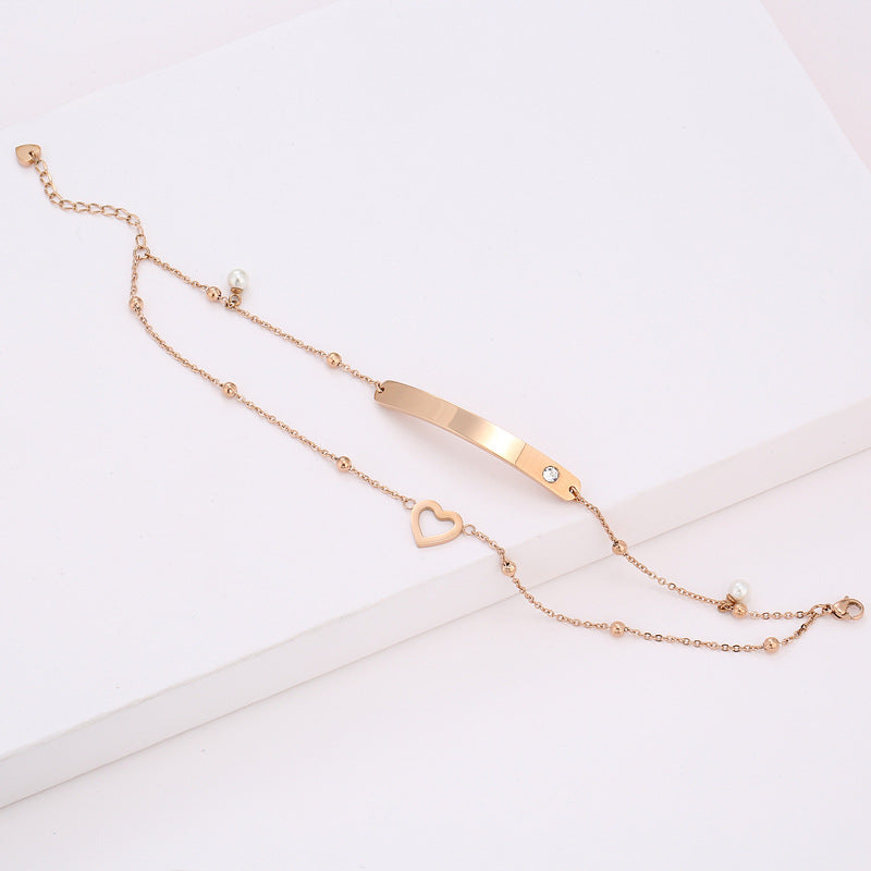 Pulsera de acero de titanio con chapado en oro de 18 quilates, diseño geométrico minimalista de corazón con diamantes de imitación para mujer