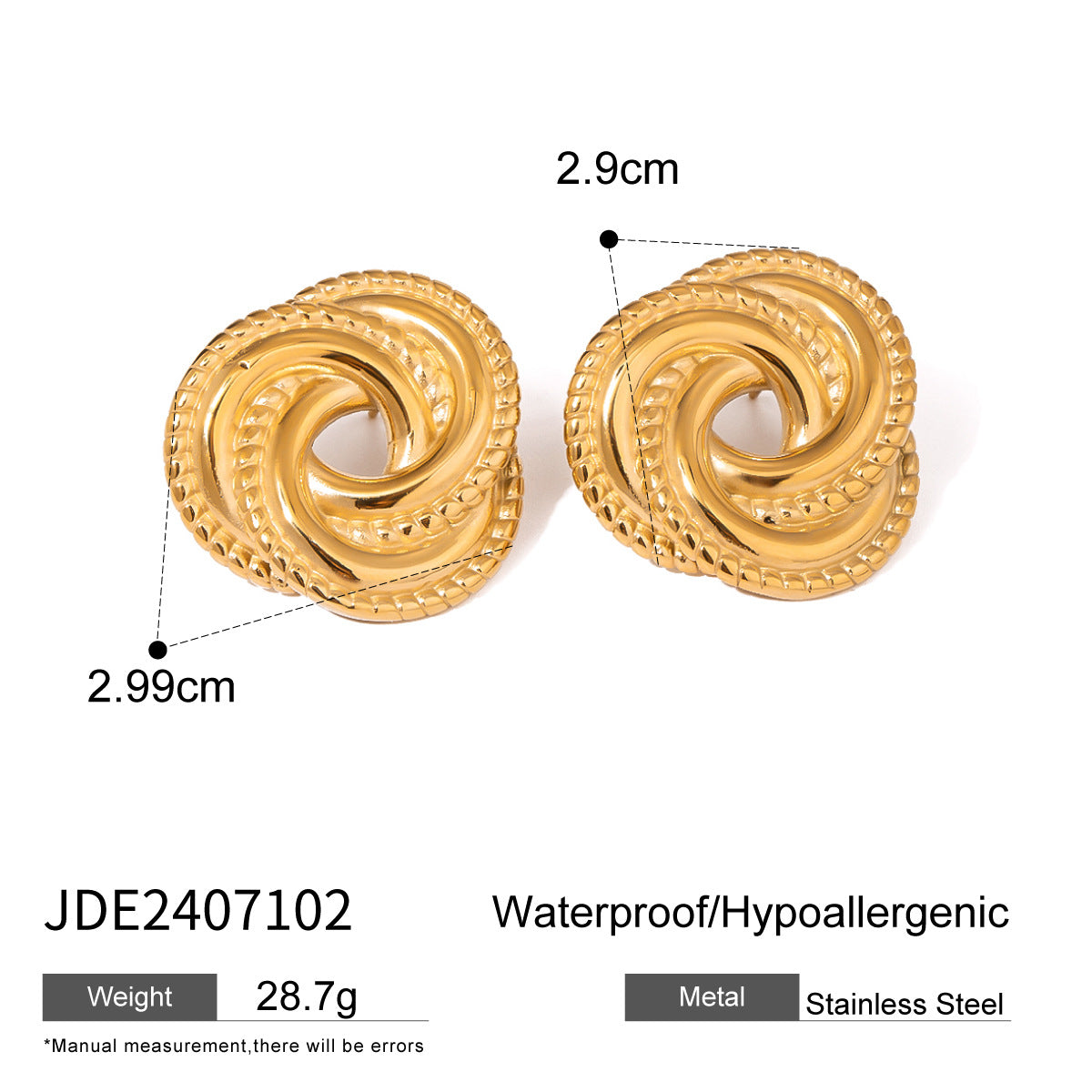Orecchini da donna in acciaio inossidabile placcato con motivo geometrico, stile vintage elegante