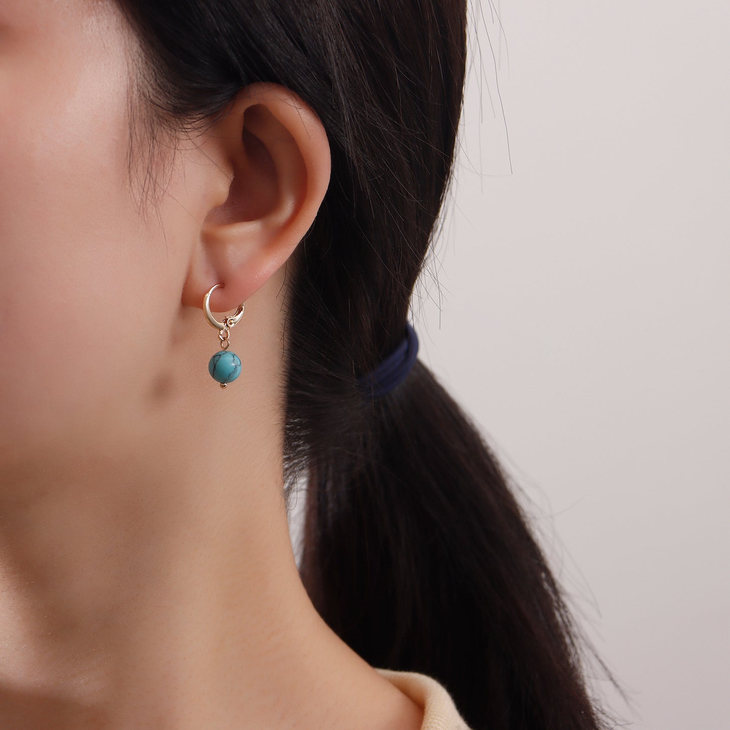 Geometric Shape Alloy Ear Clips for Women with Plated Finish and Turquoise Color Accent