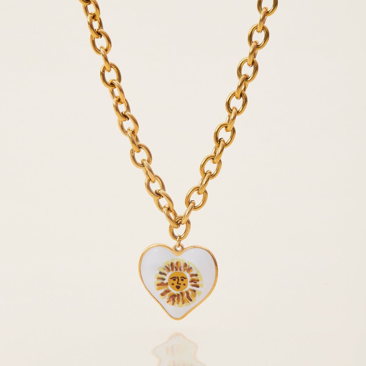 Collana Minimalista a Cuore in Acciaio Inossidabile Smaltato con Pendente in Acciaio al Titanio da Donna