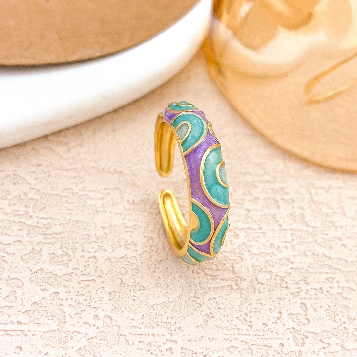 Anello in Lega Placcata Smaltata Etnica Vintage da Donna