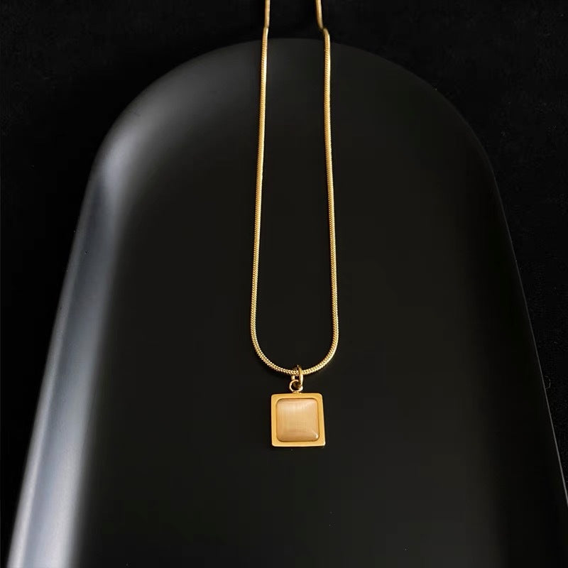 Minimalist Geometric Square Pendant Necklace for Women in Titanium Steel with Snake Chain