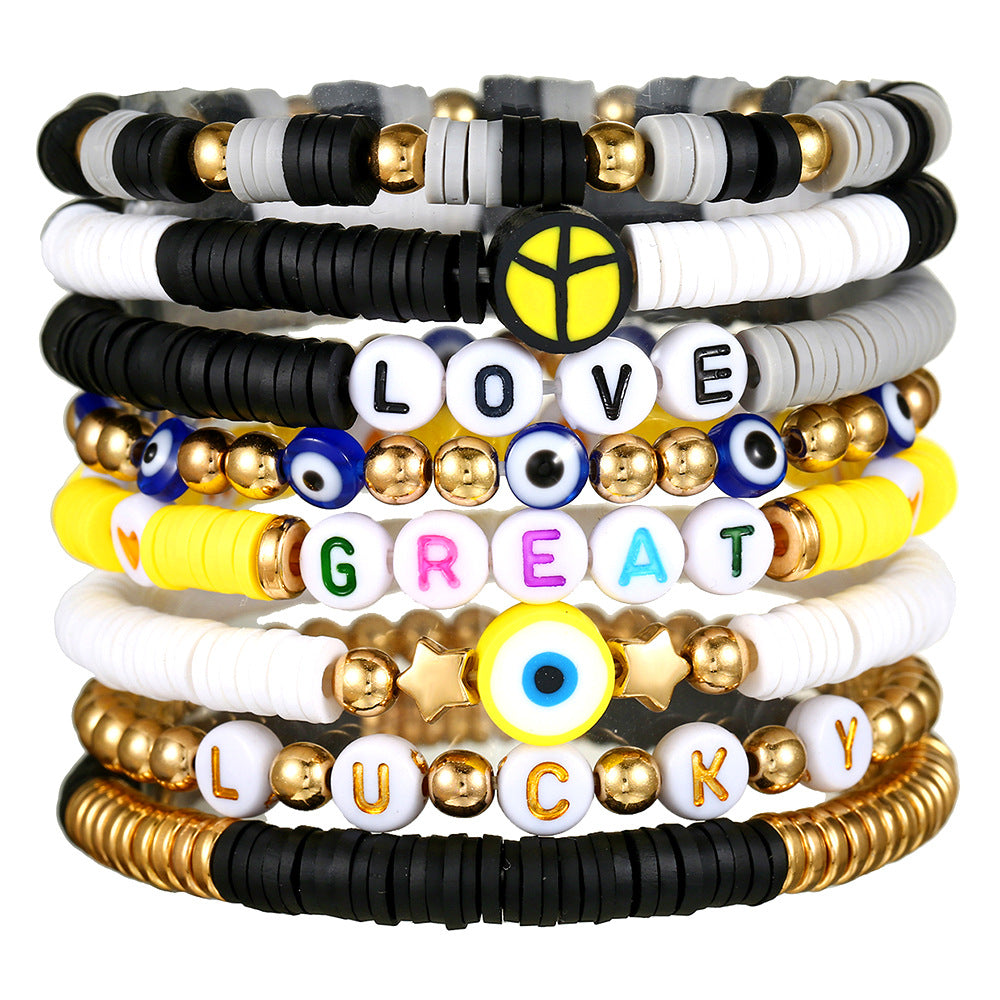 Bohemian Geometric Round Acrylic Beaded Bracelet Set