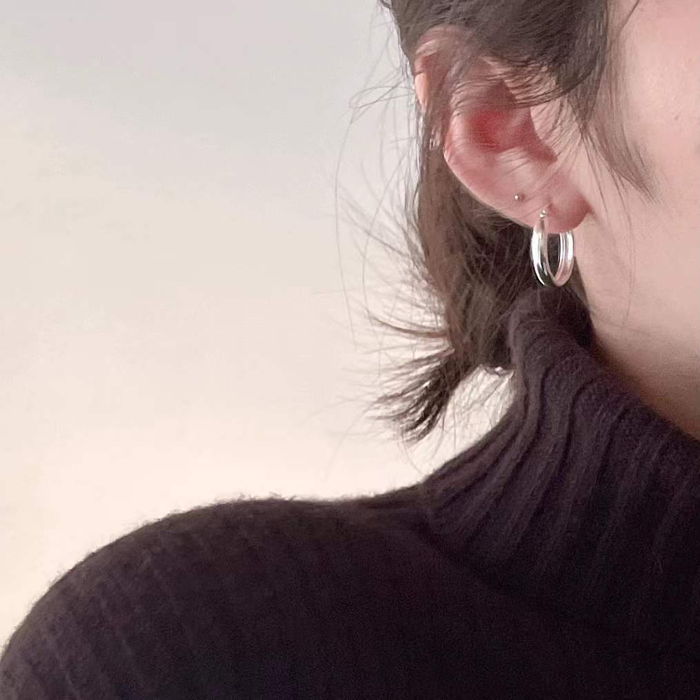 Minimalist 925 Sterling Silver Polished Round Hoop Earrings