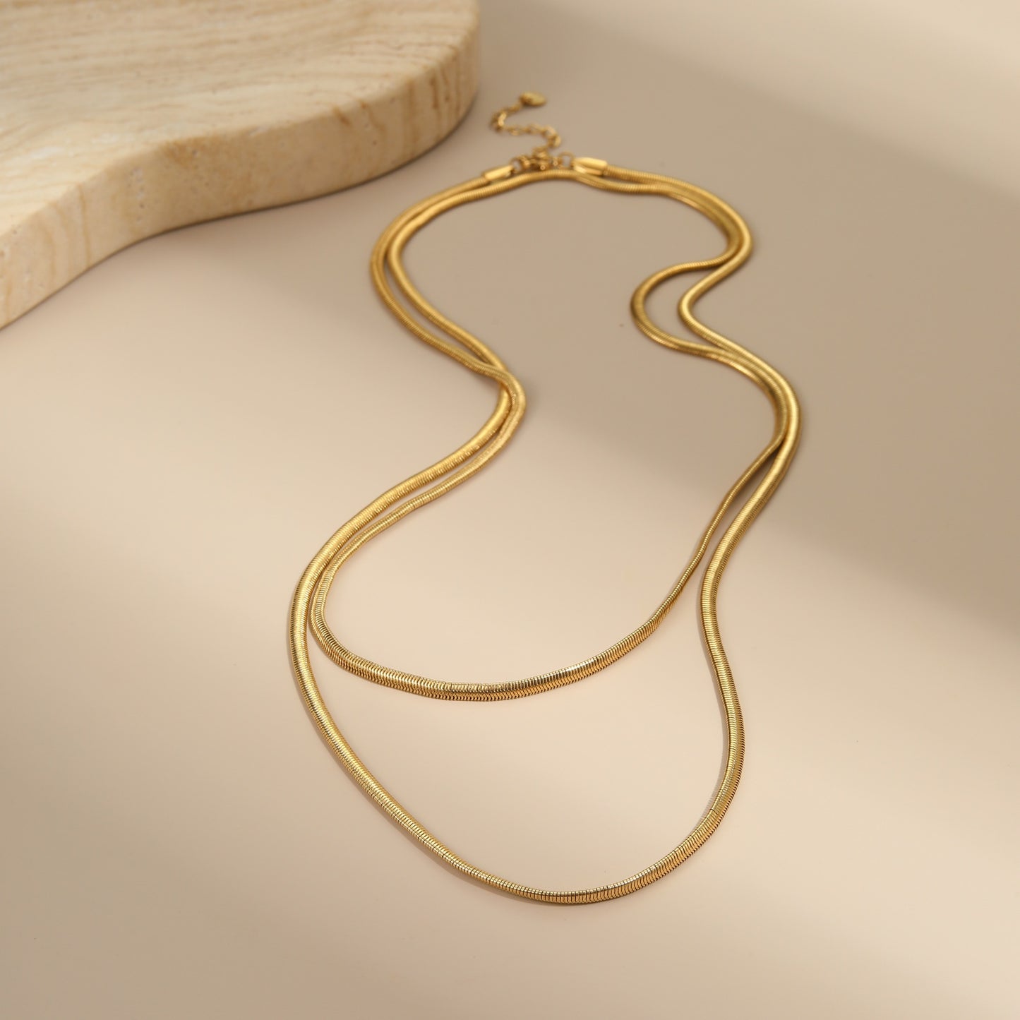 Minimalist Geometric Snake Chain Necklace in Stainless Steel with 18K Gold Plating for Women Long Layering Sweater Chain