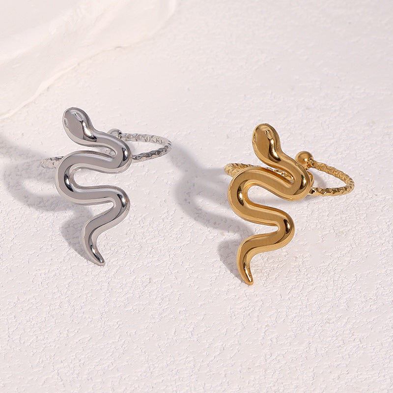 Minimalist 18K Gold Plated Stainless Steel Snake Shape Open Ring for Women
