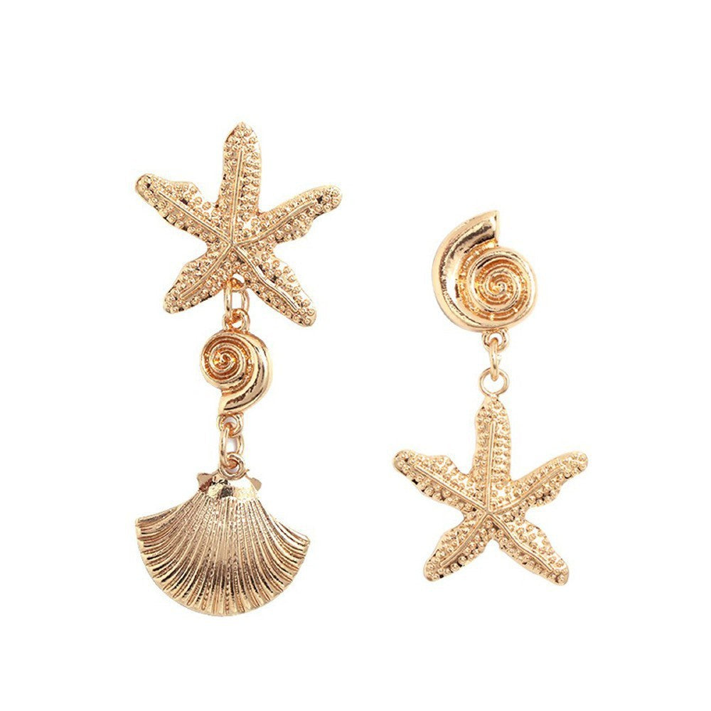 Collar con colgante de estrella de mar y concha personalizado para mujer con colgante de aleación de forma geométrica, acabado galvanizado, estilo playero, joyería minimalista