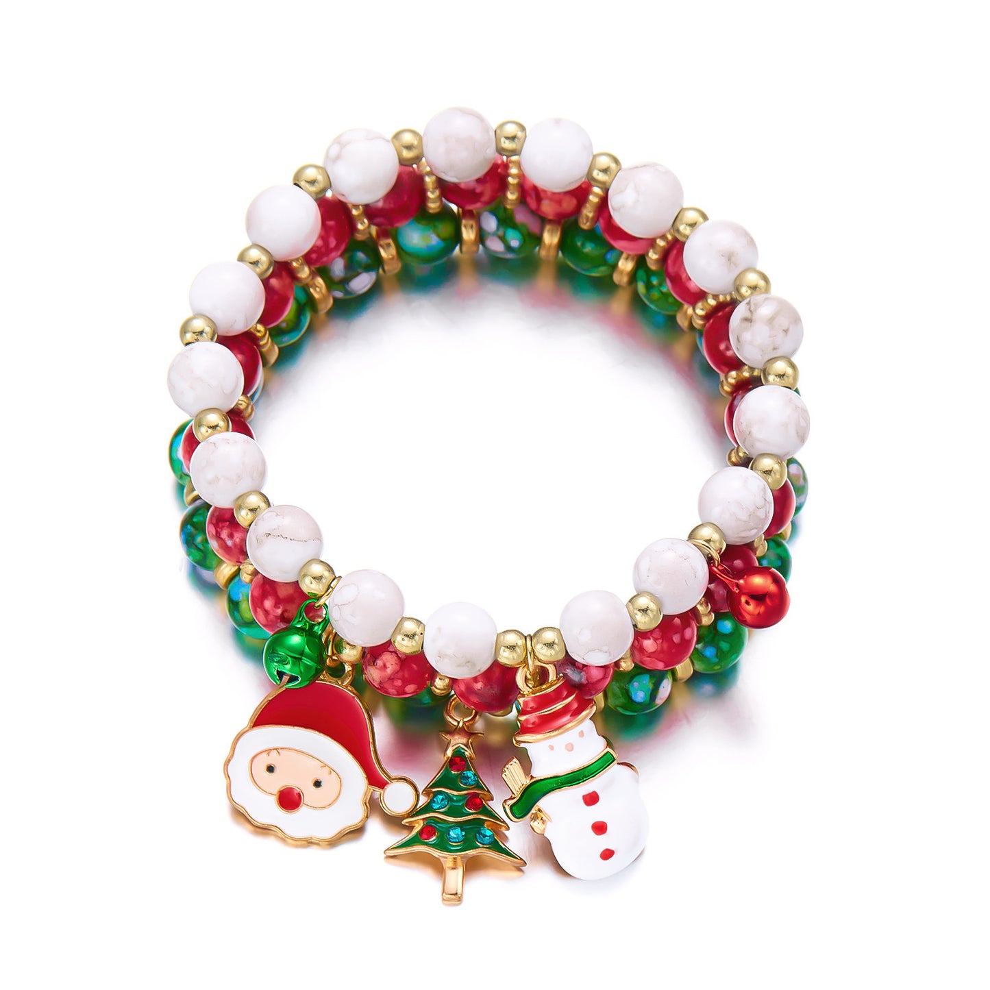 Set di braccialetti a tema natalizio alla moda per donne con ciondoli a forma di Babbo Natale, pupazzo di neve e albero di Natale, braccialetti in lega con perline