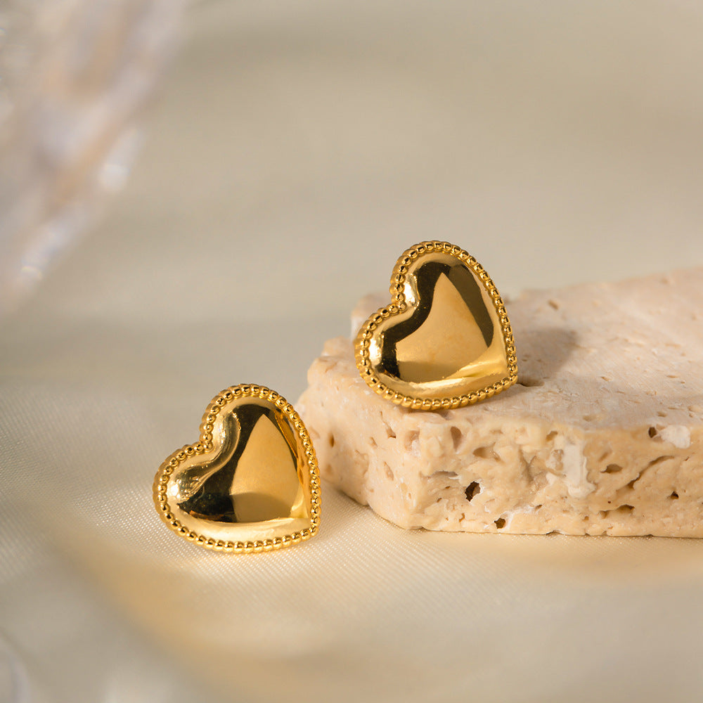 Minimalist Heart-Shaped Stainless Steel Earrings with 18K Gold Plating for Women