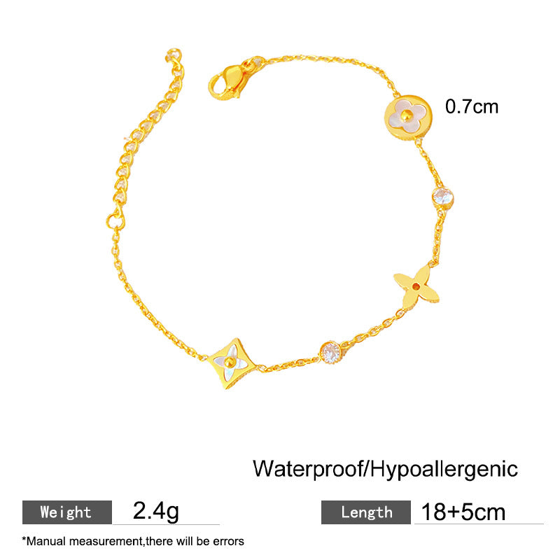 Geometric Rhinestone Four-Leaf Clover Plated Titanium Steel Bracelet Unisex