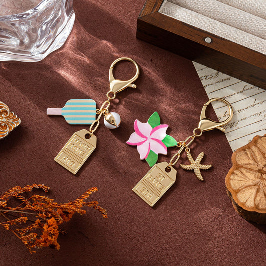Minimalist Plated Metal Keychain Charm Bar with Umbrella Pattern