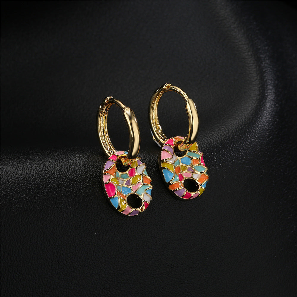 Colorful Drip Oil Geometric Gold Plated Brass Earrings for Women
