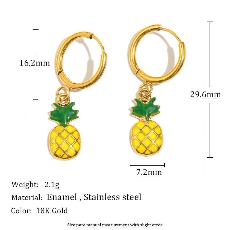 Orecchini da donna creativi in acciaio inossidabile a forma di frutta, placcati oro 18K e con smalto.