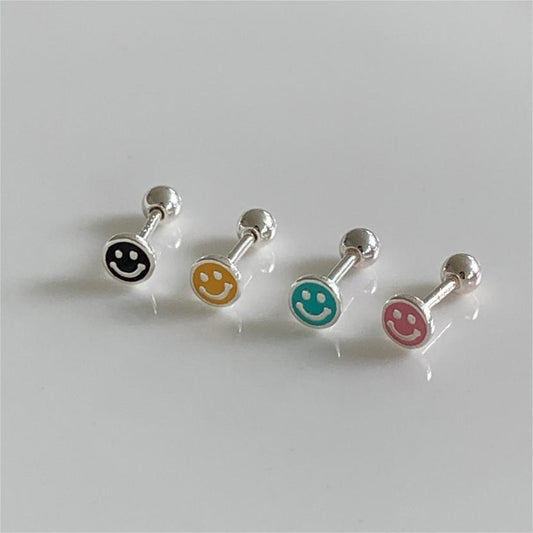 Orecchini a perno da donna a forma di cuore minimalista con faccina sorridente e rivestimento in resina in argento sterling 925