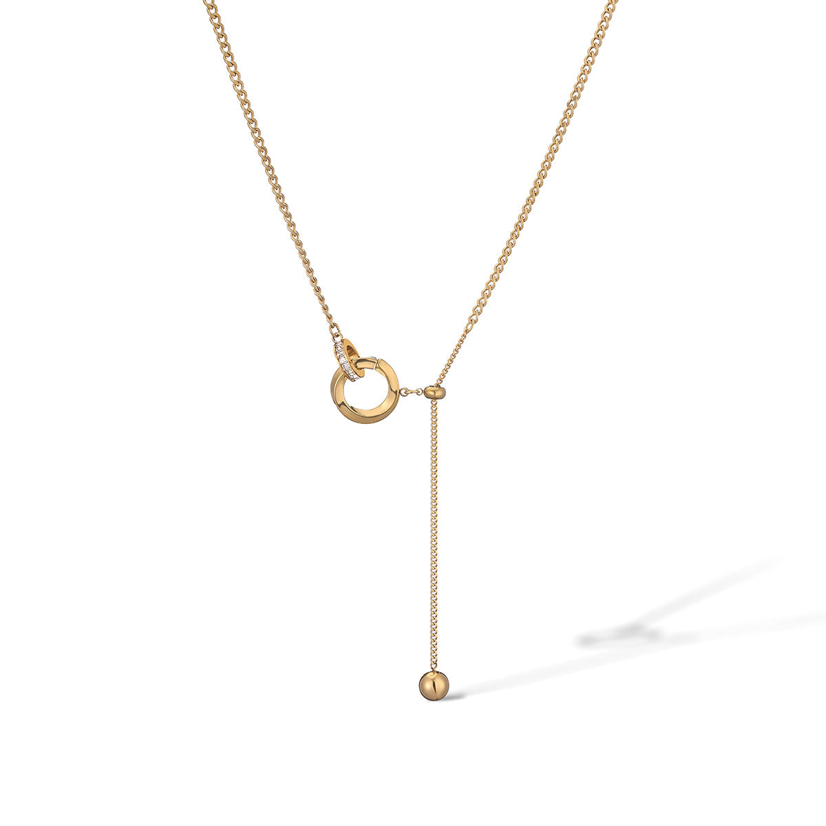 Minimalist Geometric Pendant Necklace for Women in Titanium Steel with Real Gold Plating and Zircon Inlay