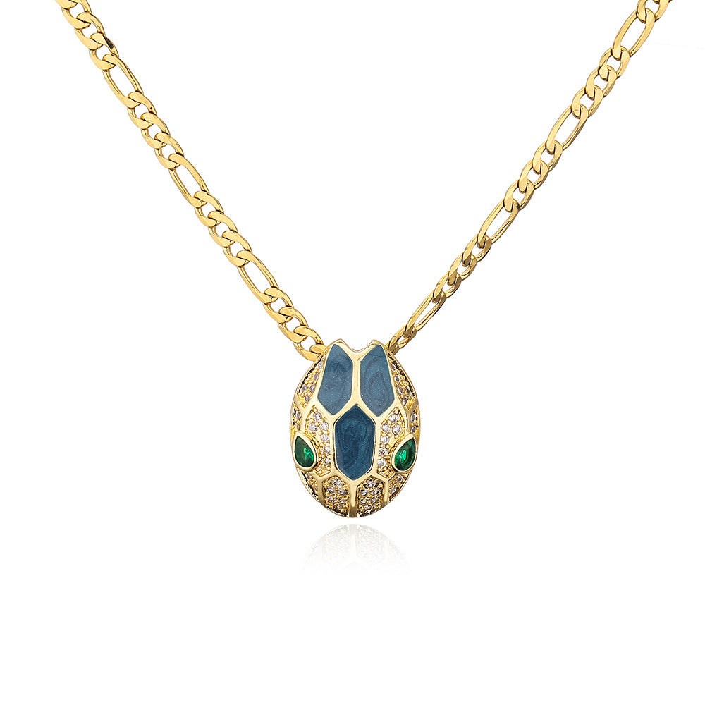 Minimalist Geometric Snake Pendant Necklace in Copper with 18K Gold Plating and Enamel Finish
