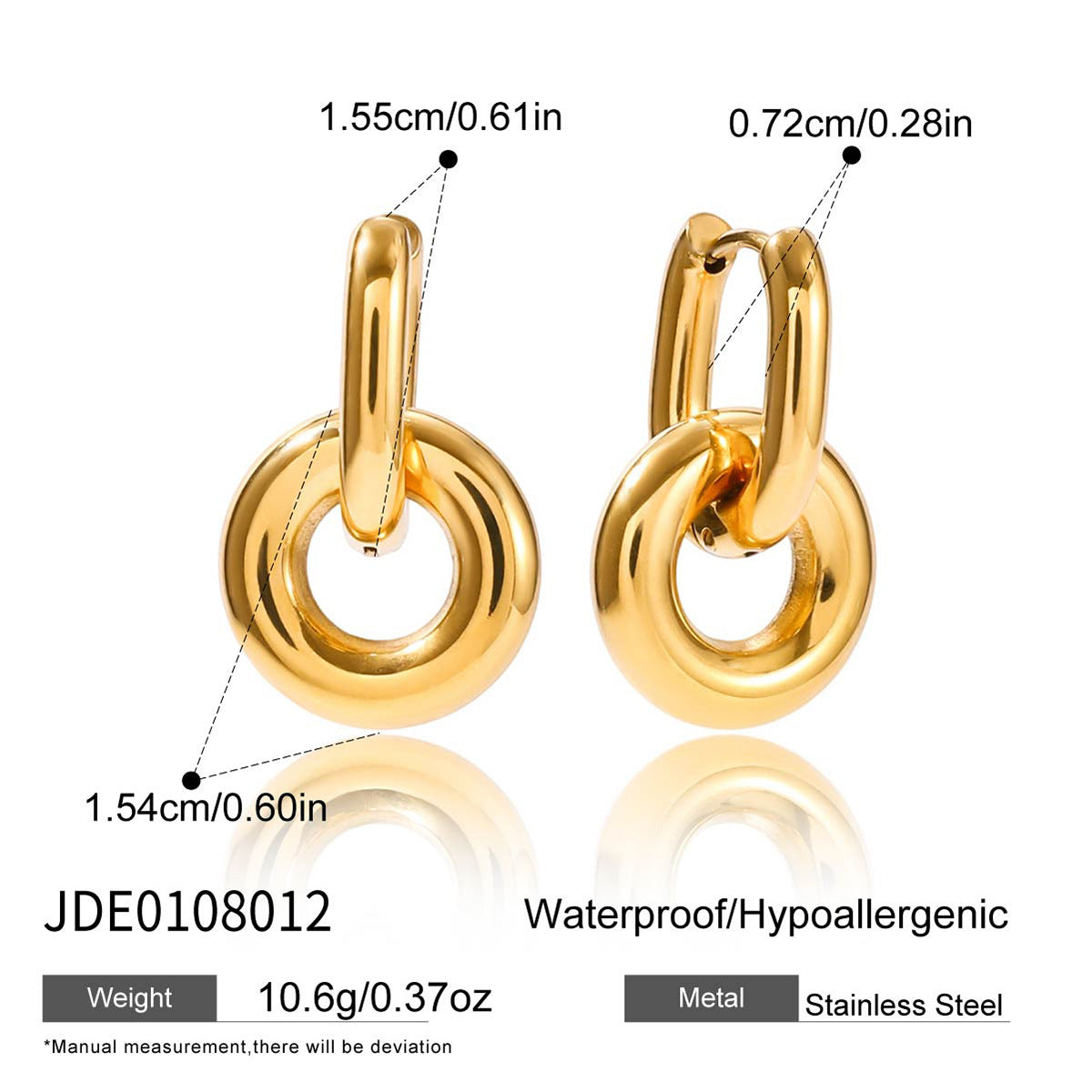 Orecchini a doppio anello geometrici minimalisti in acciaio al titanio placcato per donna