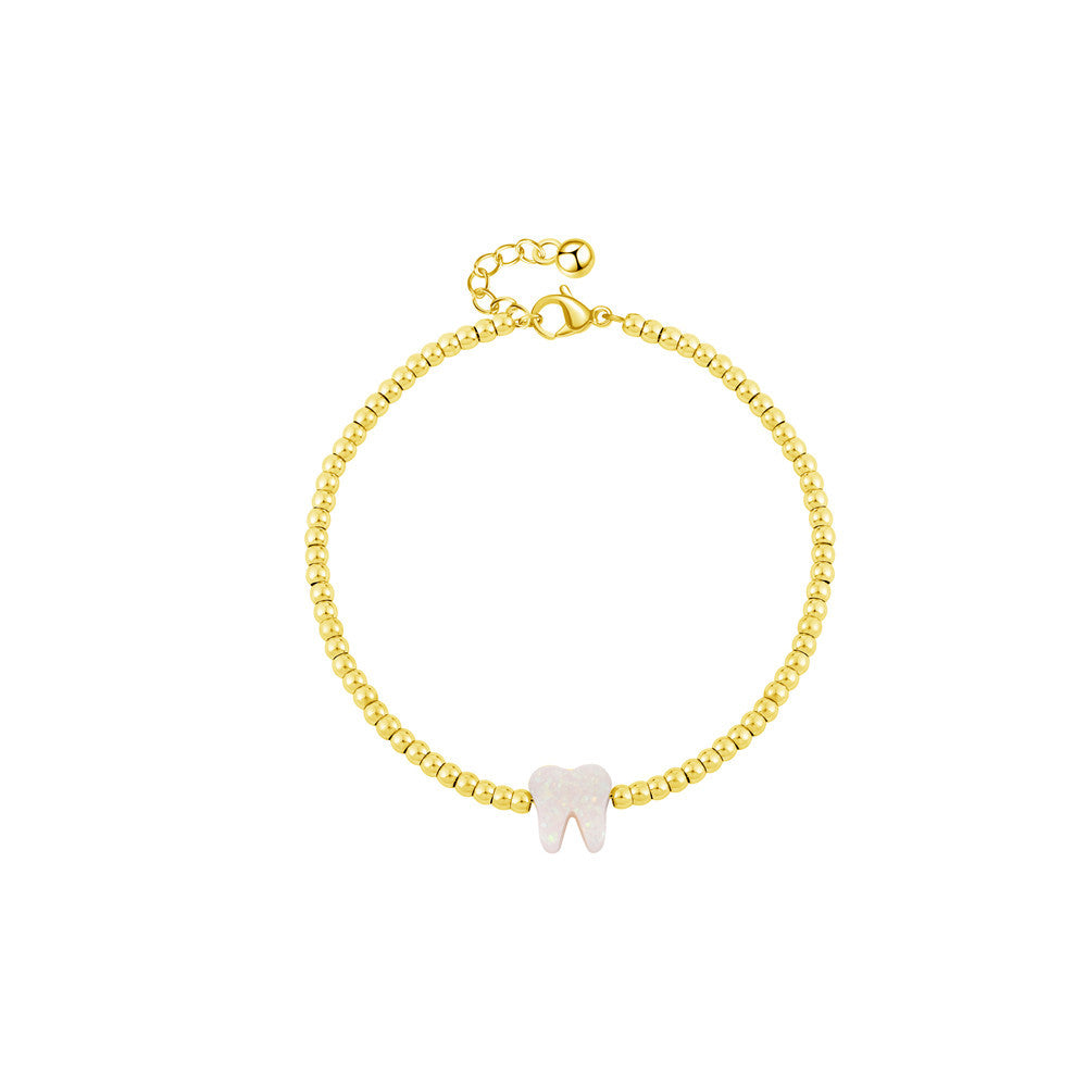 Minimalist Fashionable Gold-Plated Titanium Steel Tooth-Shaped Bracelet for Women with Geometric Design and Elegant Versatile Style
