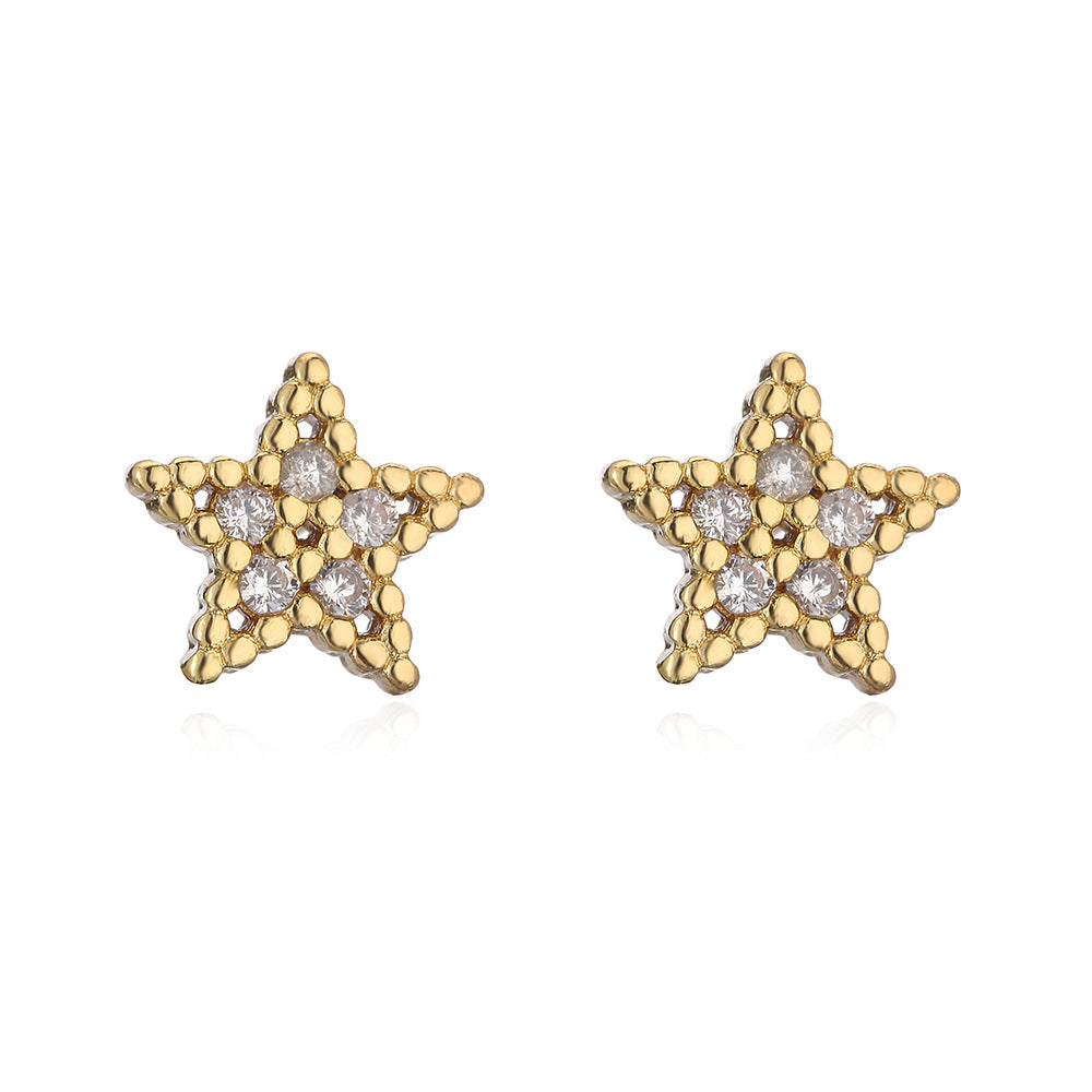 Orecchini a perno con stella geometrica, graziosi e freschi, da donna, in rame con placcatura in oro 18K e zirconia micro-incastonata