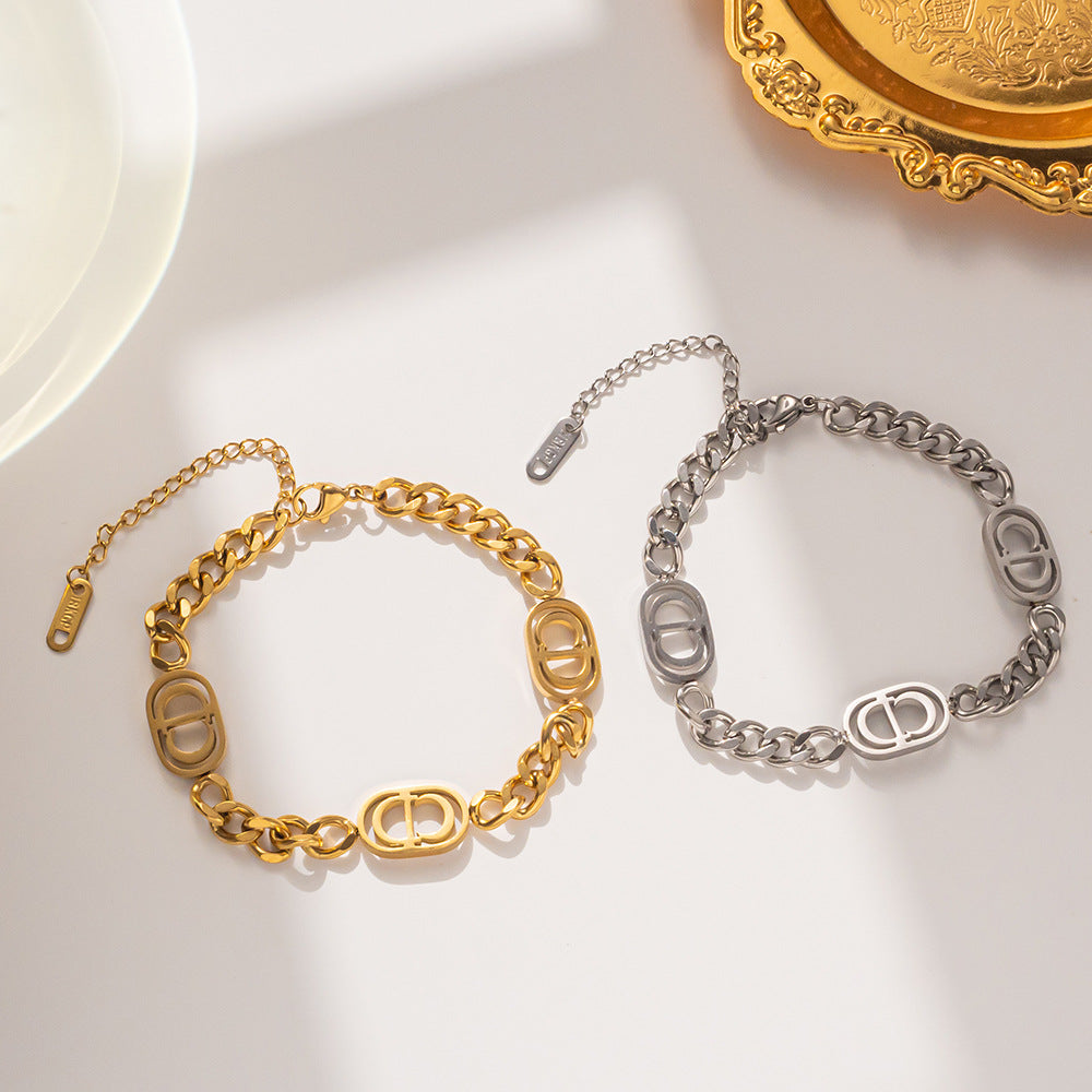 Minimalist Hip Hop Titanium Steel Cuban Link Bracelet with Gold Plating for Women