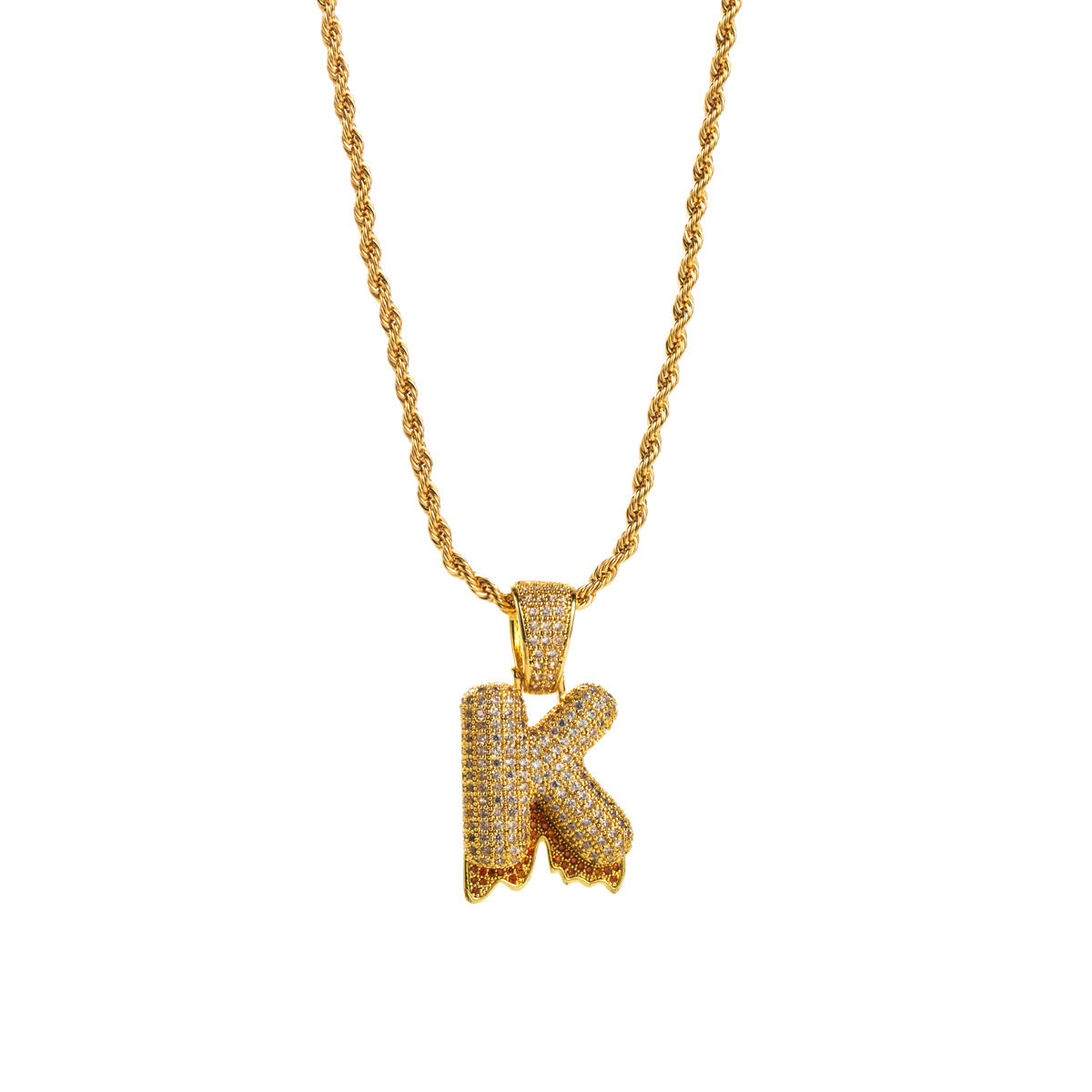 Collana con ciondolo a lettera "Sweet-Edgy" da donna in ottone con intarsio in zirconi cubici su catena a clavicola