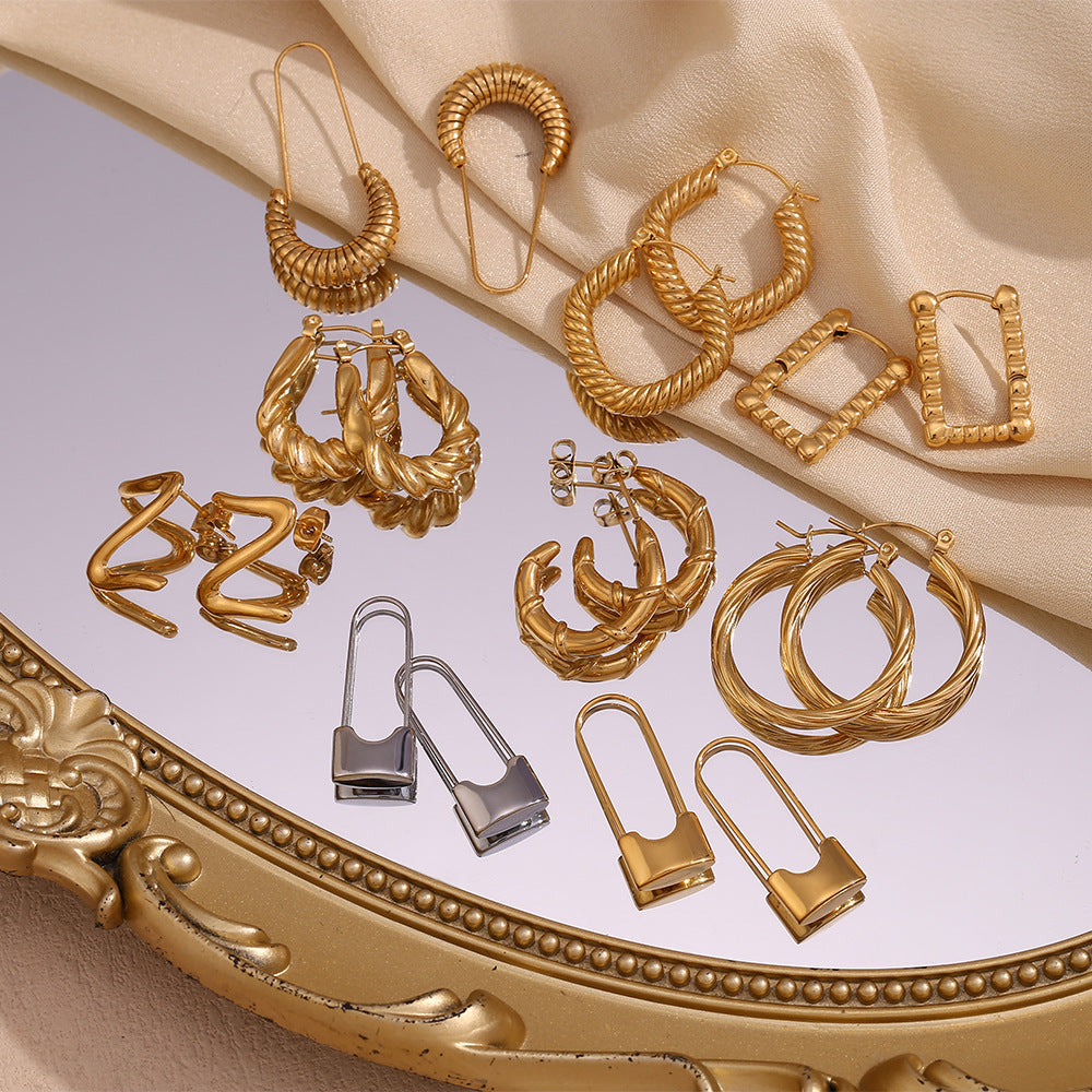 Orecchini da donna in acciaio inossidabile geometrici minimalisti con placcatura in oro 18 carati e finitura smaltata