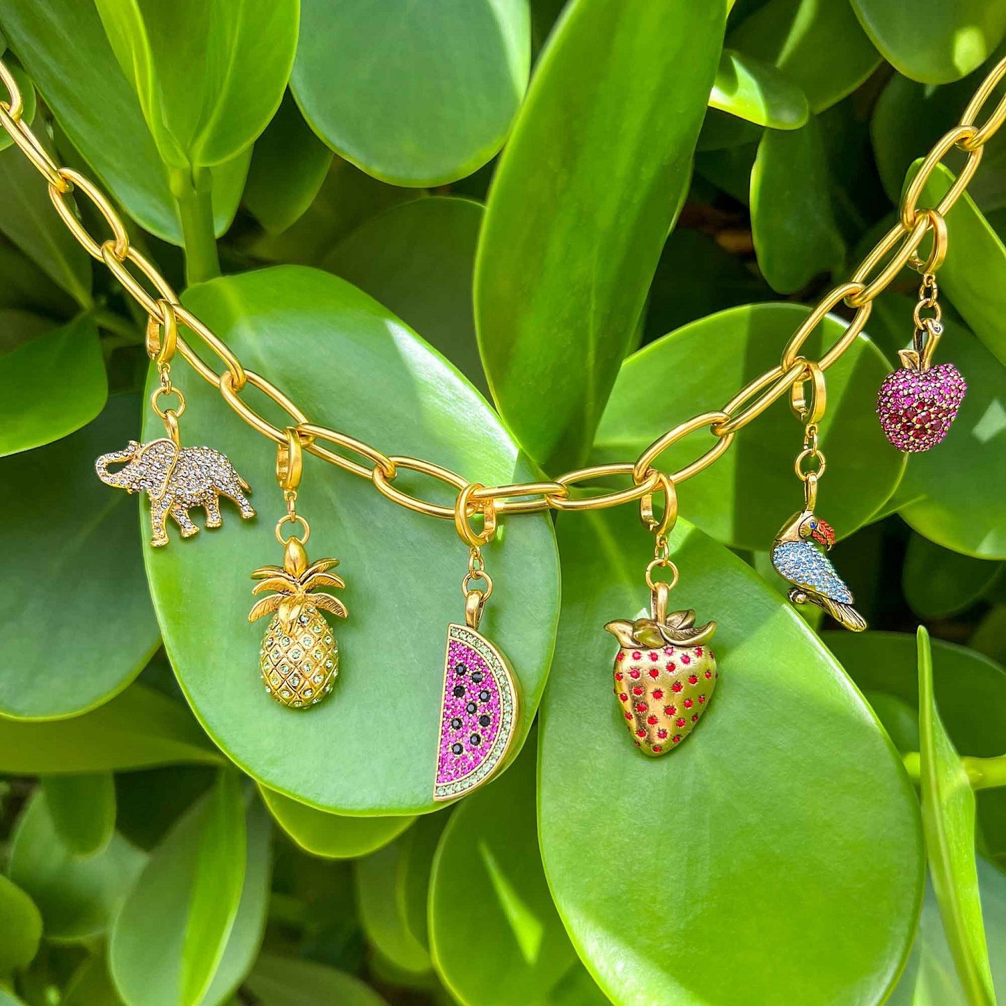 Colorful Cubic Zirconia Watermelon and Elephant Pendant Necklace 18K Gold Plated Alloy Fashion Jewelry for Women