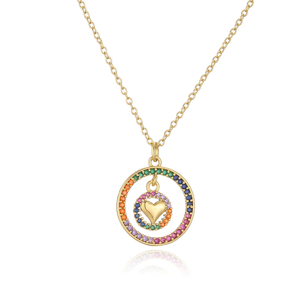 Elegante collana pendente a forma di cuore da donna in ottone placcato oro 18 carati e zirconi micro-incastonati