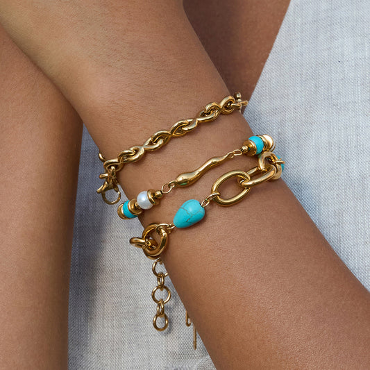 Bracciale geometrico placcato in acciaio inossidabile da donna con dettagli turchesi, gioielli di lusso minimalisti